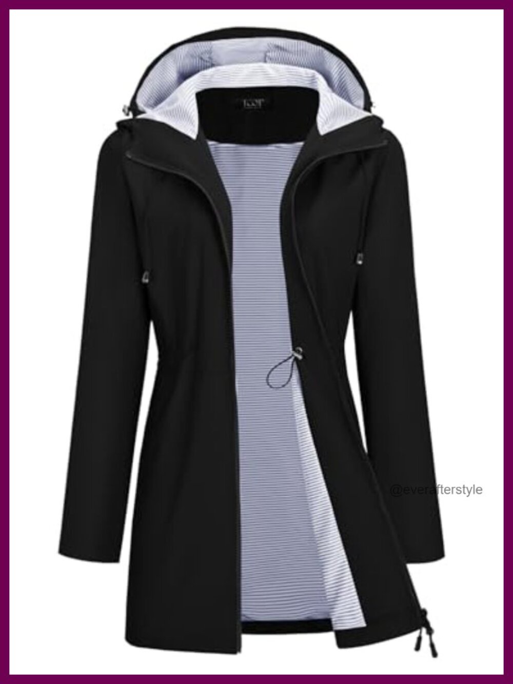 Waterproof Hooded Long Rain Jacket Lined Trench Coat Windbreaker